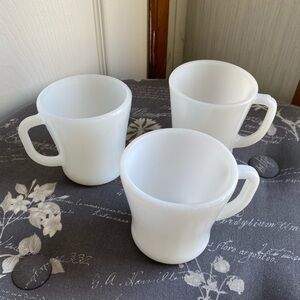 Vintage Anchor Hocking White Fire King D Handle Milk Glass Mugs x 3